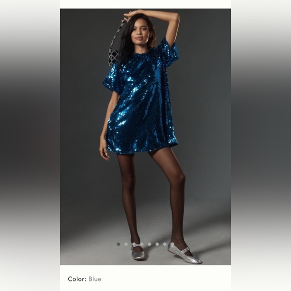 NWT new small Anthropologie Maeve Emmy short sleeve swing dress blue sequin  Dresses